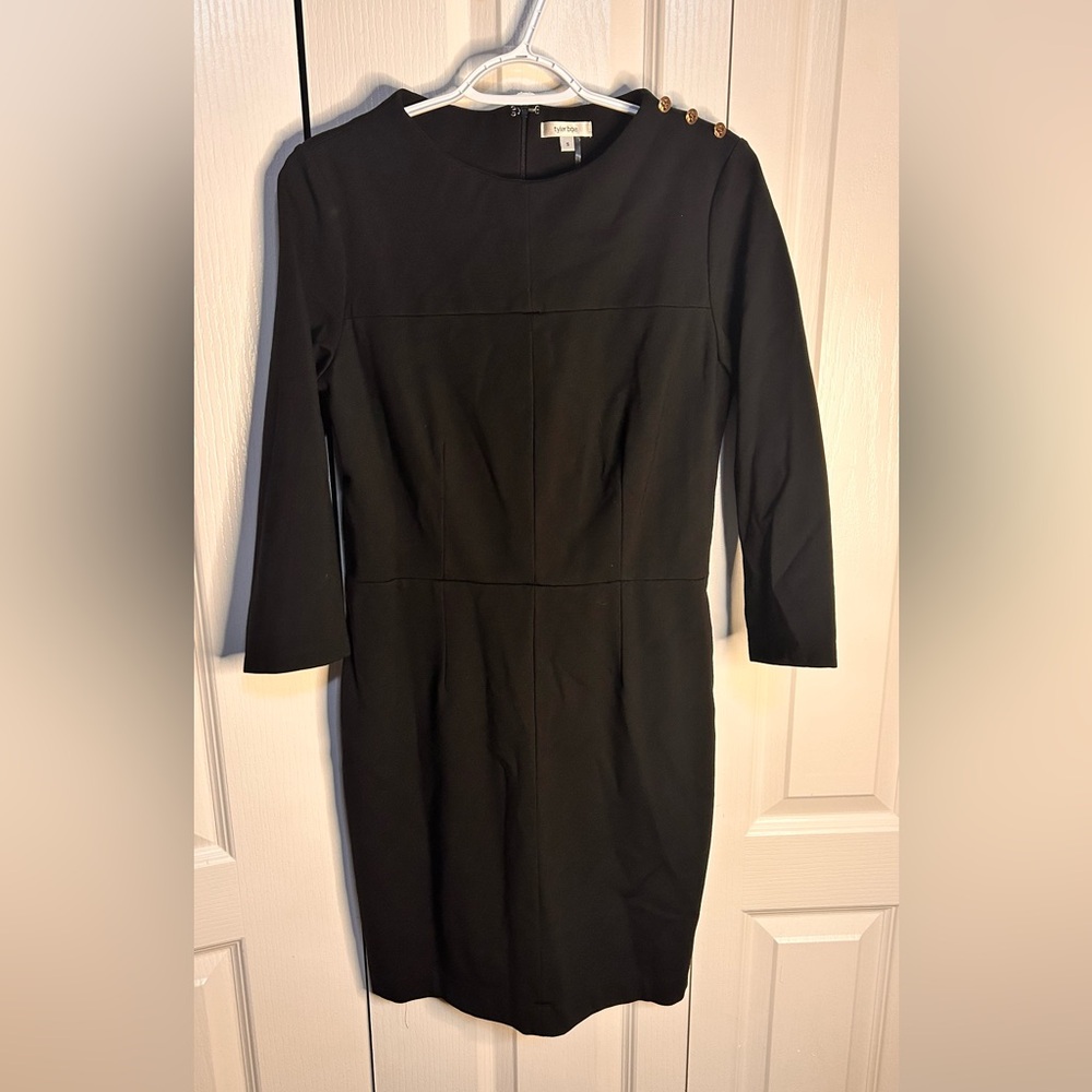 Tyler Boe Women’s Black Dress Quarter Sleeve Button Detail Zip Knee Length Small